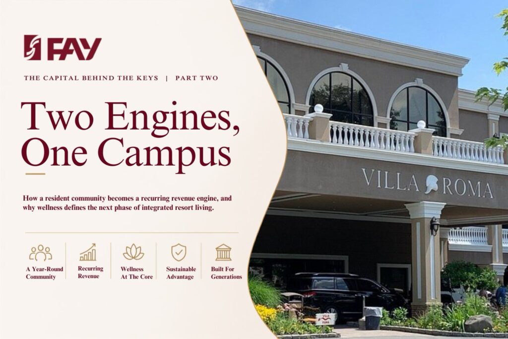 Integrated Resort Community with wellness amenities, resort residences and recurring revenue model in hospitality real estate.
